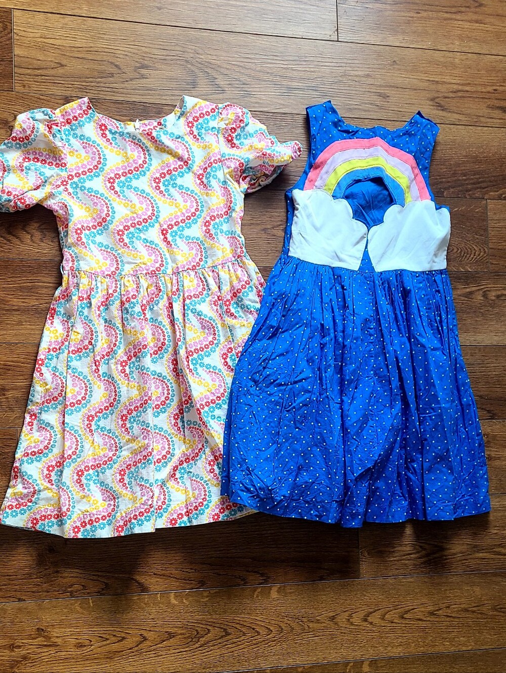 Boden Girls Dress Bundle Size 11–12Y Rainbow & Floral Puff Sleeve 2 Pc
